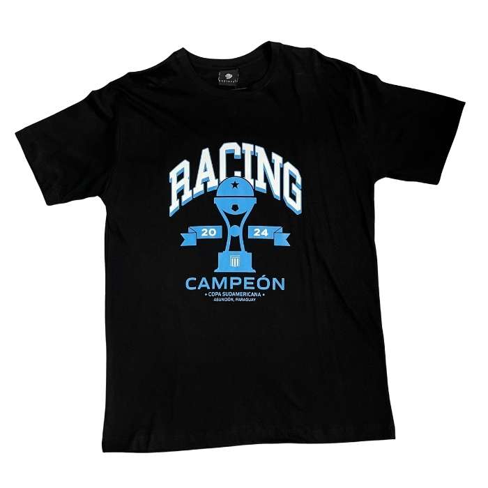 REMERA RACING ALGODÓN NEGRA CAMPEON SUDAMERICANA