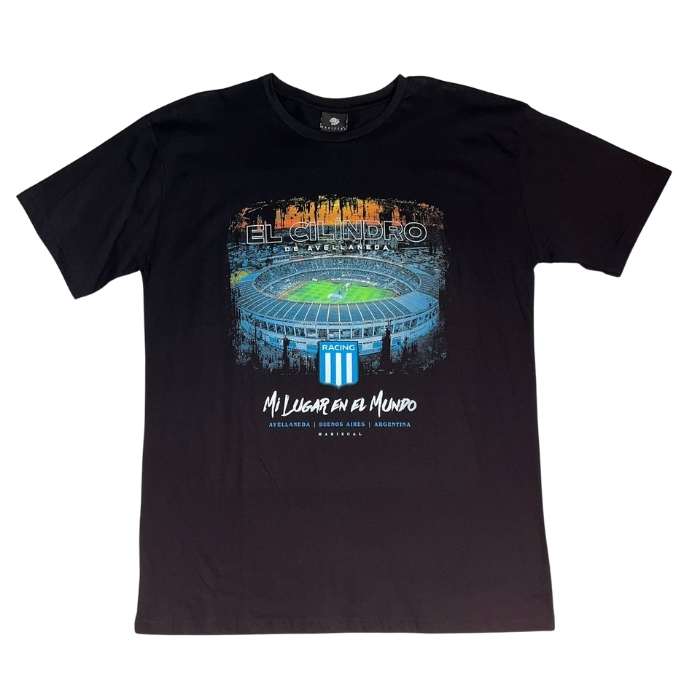 REMERA RACING ALGODÓN NEGRA ESTADIO