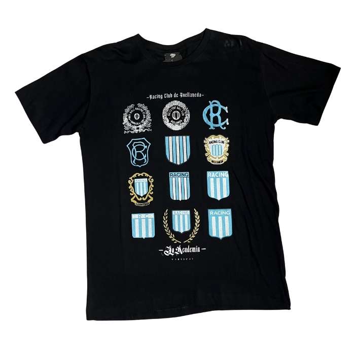 REMERA RACING ALGODÓN NEGRA MINI ESCUDITOS