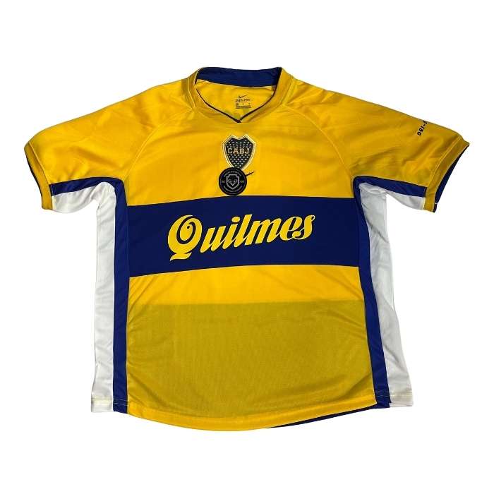 CAMISETA RETRO BOCA QUILMES #10 "ROMAN" AMARILLA CON AZUL Y BLANCO