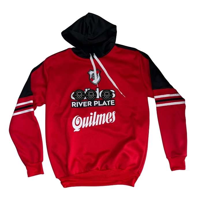 BUZO RETRO RIVER QUILMES ROJO CON CAPUCHA