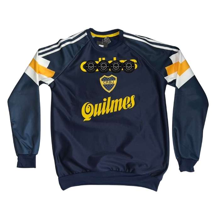 BUZO RETRO BOCA AZUL OSCURO MANGAS FRANJA BLANCO CON AMARILLO